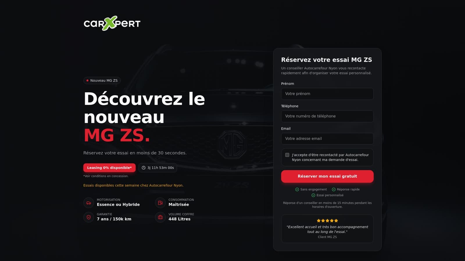 CarXpert : Réservation d'essai routier